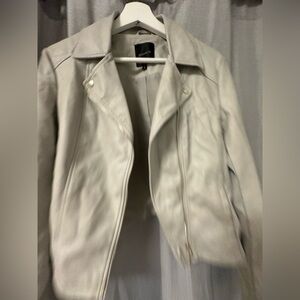 Dynamite Women's Light Gray Faux Leather Moto Jacket with Silver Hardware